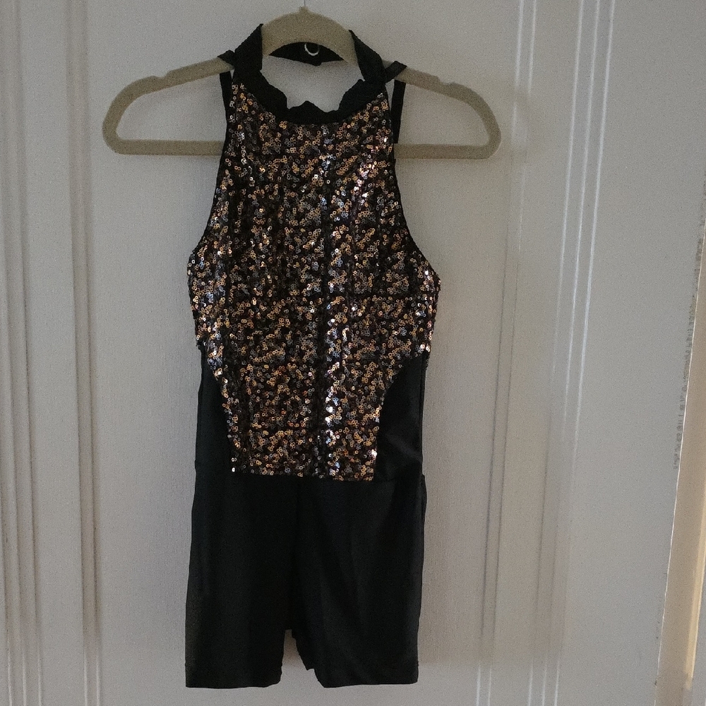 Revolution Black and Gold Sequin Kids Dance Costume